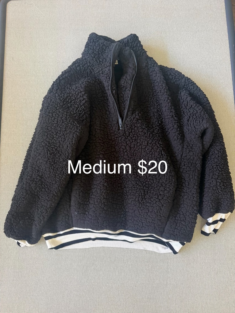 Express Black Sherpa Half-Zip Pullover with Striped Hem